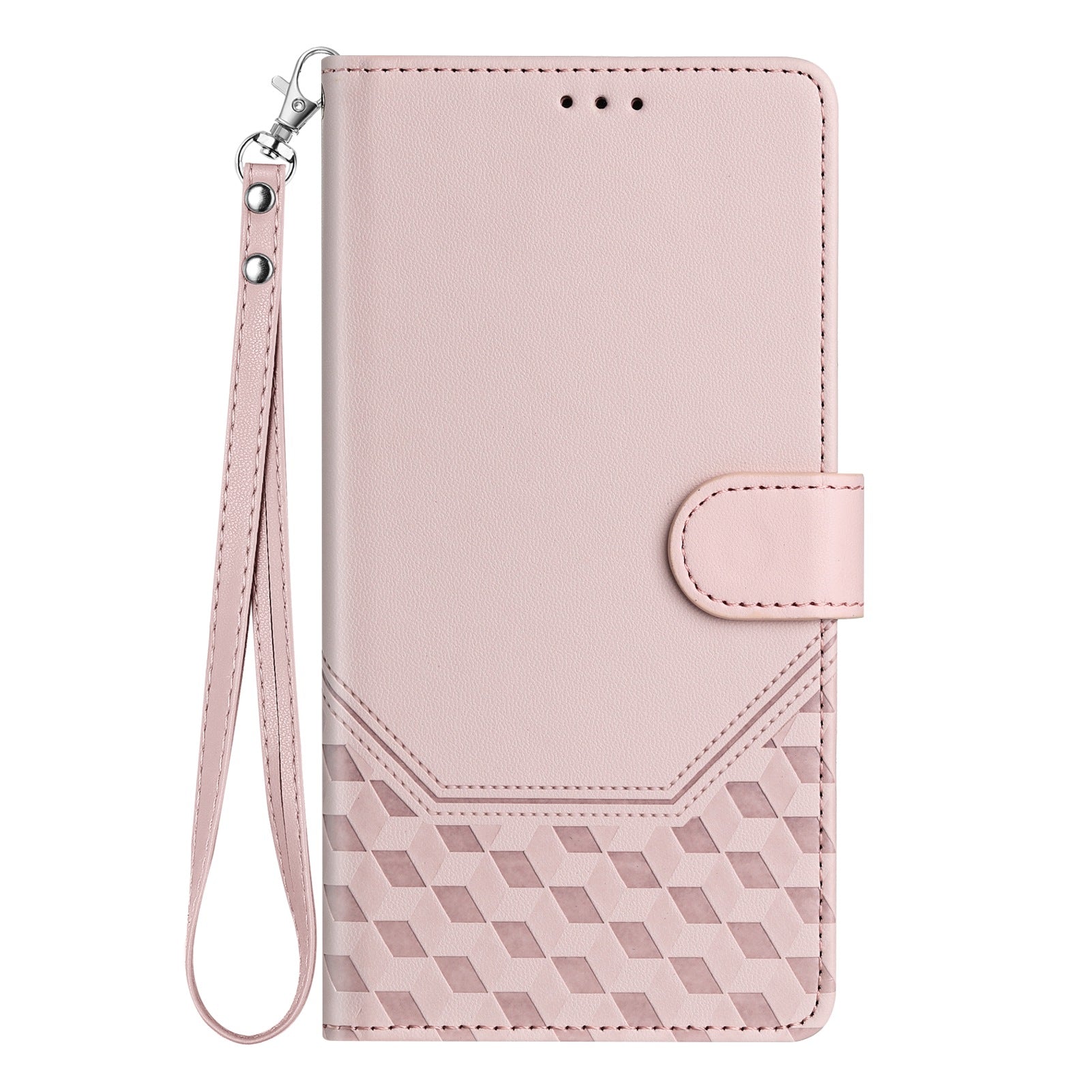 For Google Pixel 9a Case Imprinted Honeycomb RFID Blocking Leather Phone Cover with Strap - Pink