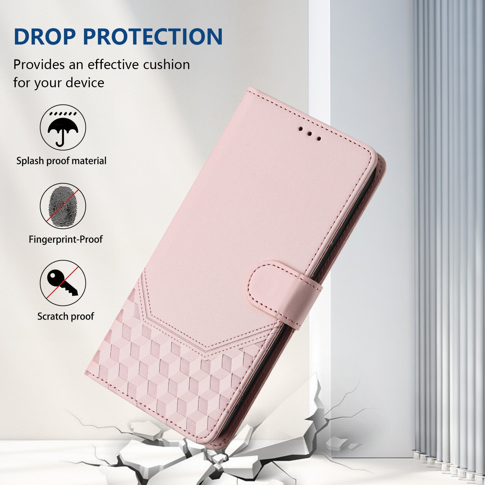 For Google Pixel 9a Case Imprinted Honeycomb RFID Blocking Leather Phone Cover with Strap - Pink