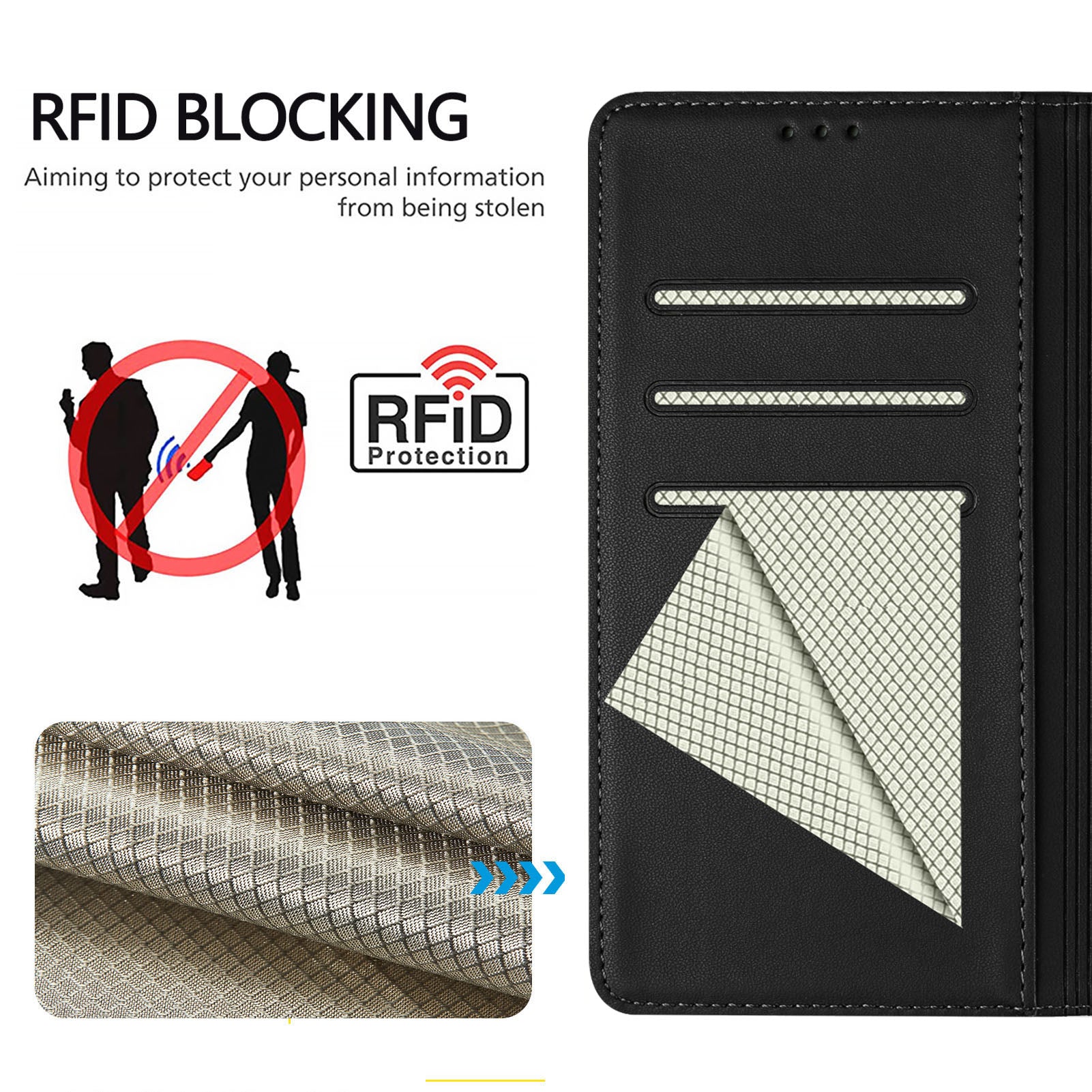 For Google Pixel 9a Case Imprinted Honeycomb RFID Blocking Leather Phone Cover with Strap - Black