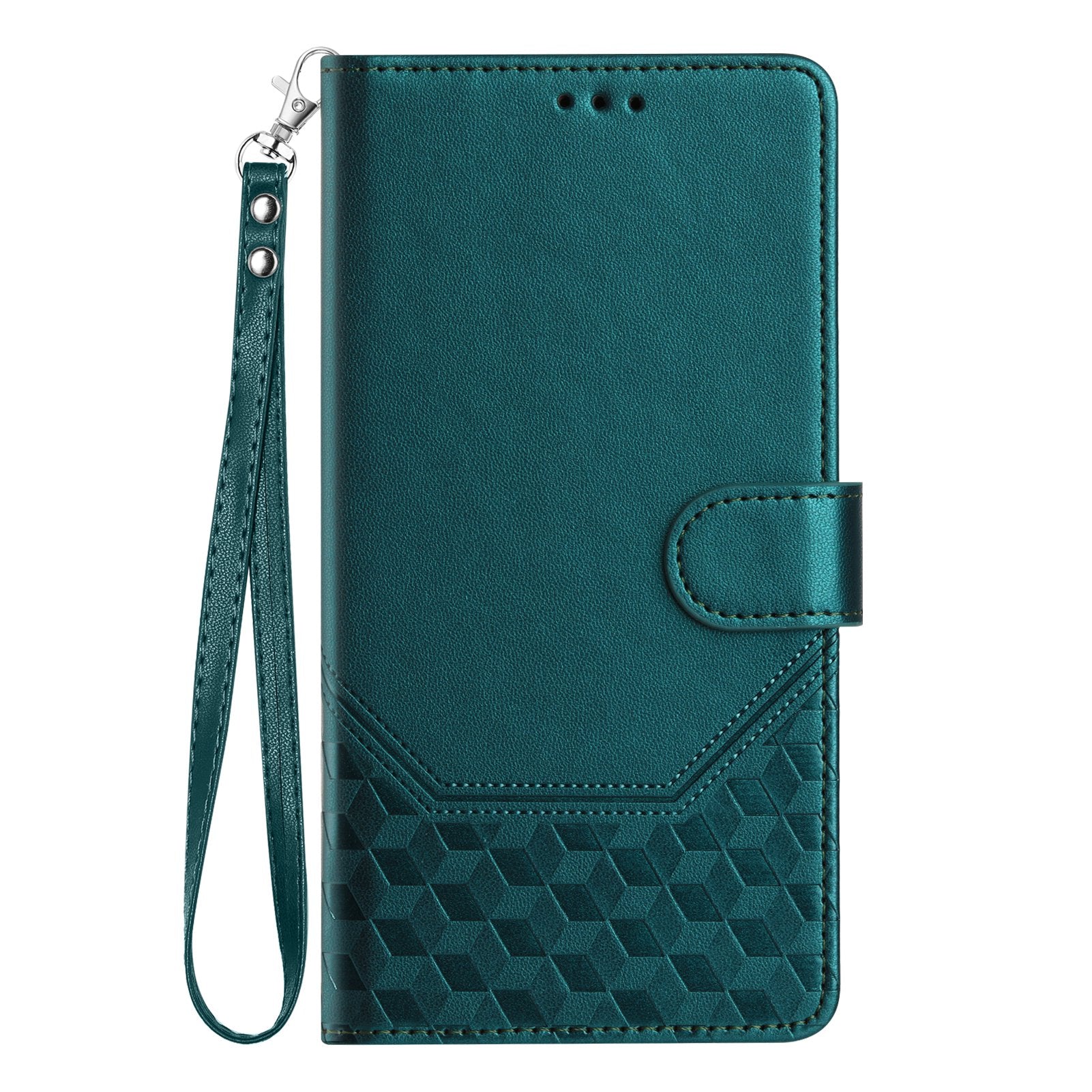 For Google Pixel 9a Case Imprinted Honeycomb RFID Blocking Leather Phone Cover with Strap - Green