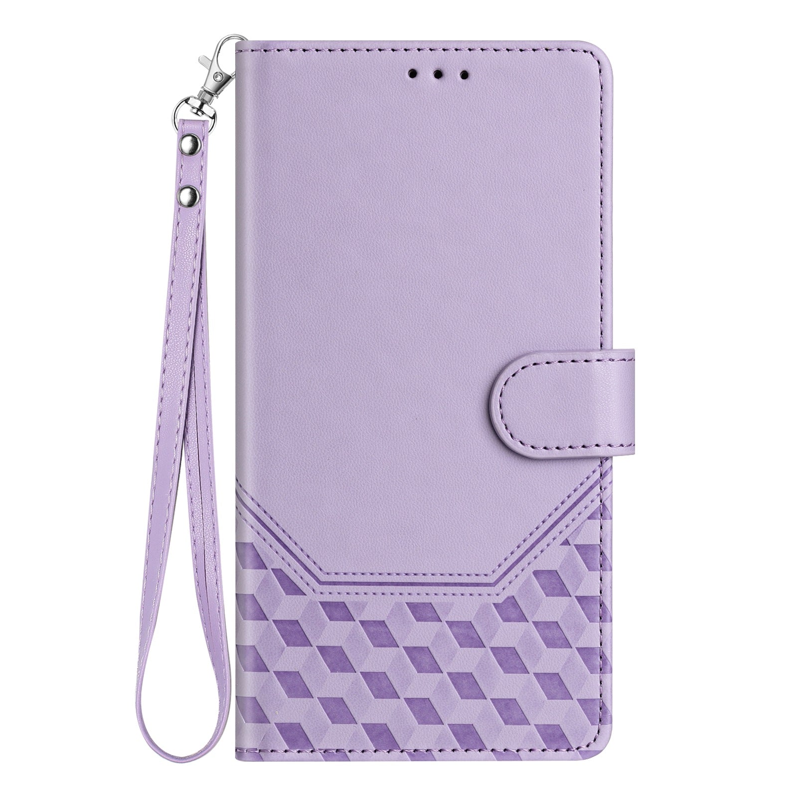 For Google Pixel 9a Case Imprinted Honeycomb RFID Blocking Leather Phone Cover with Strap - Light Purple