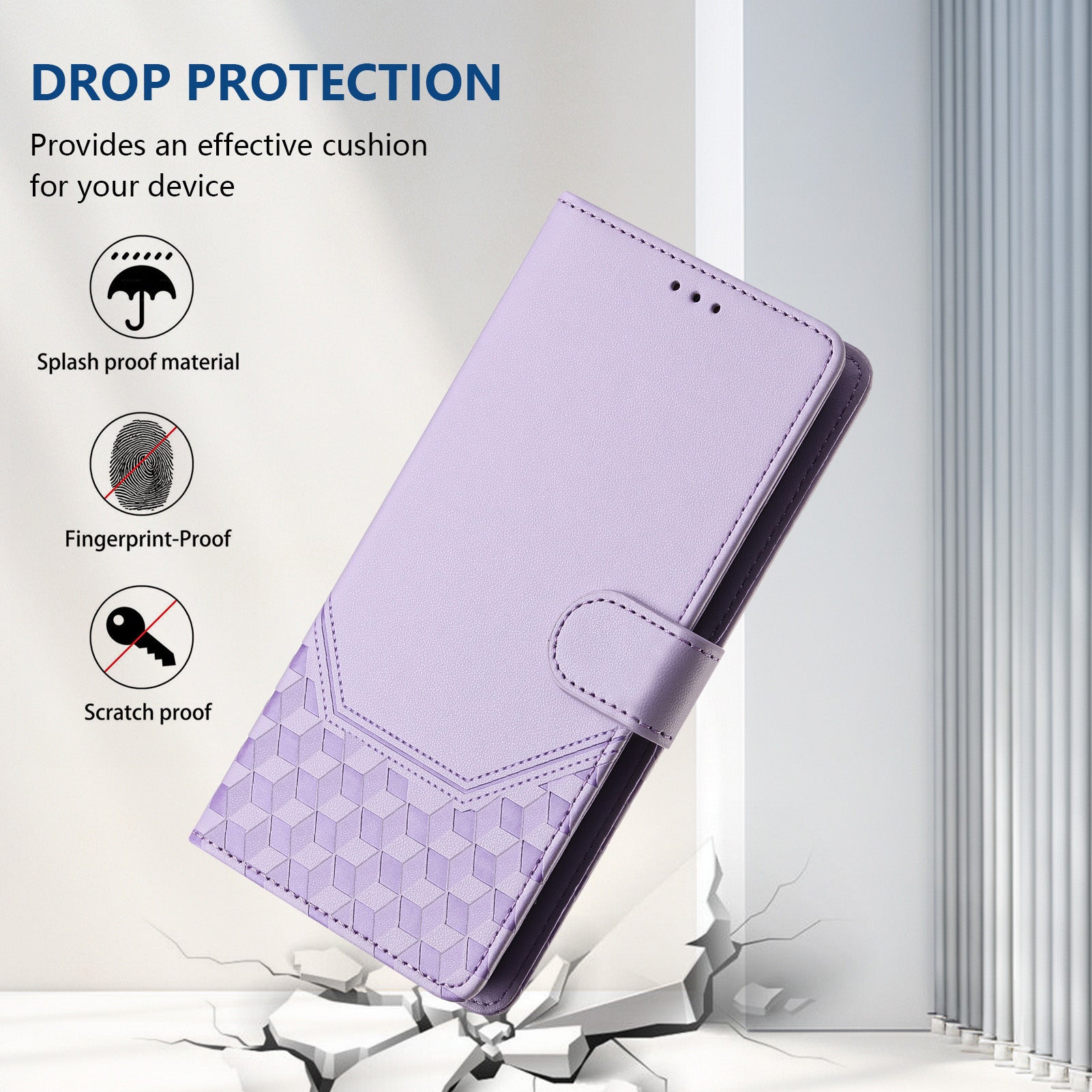 For Google Pixel 9a Case Imprinted Honeycomb RFID Blocking Leather Phone Cover with Strap - Light Purple