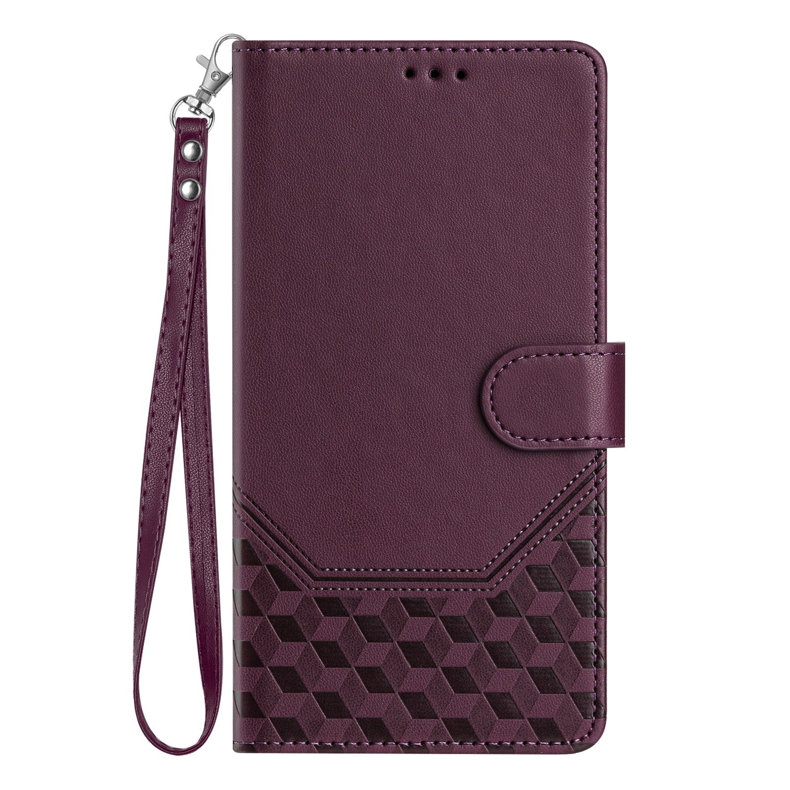 For Google Pixel 9a Case Imprinted Honeycomb RFID Blocking Leather Phone Cover with Strap - Dark Purple