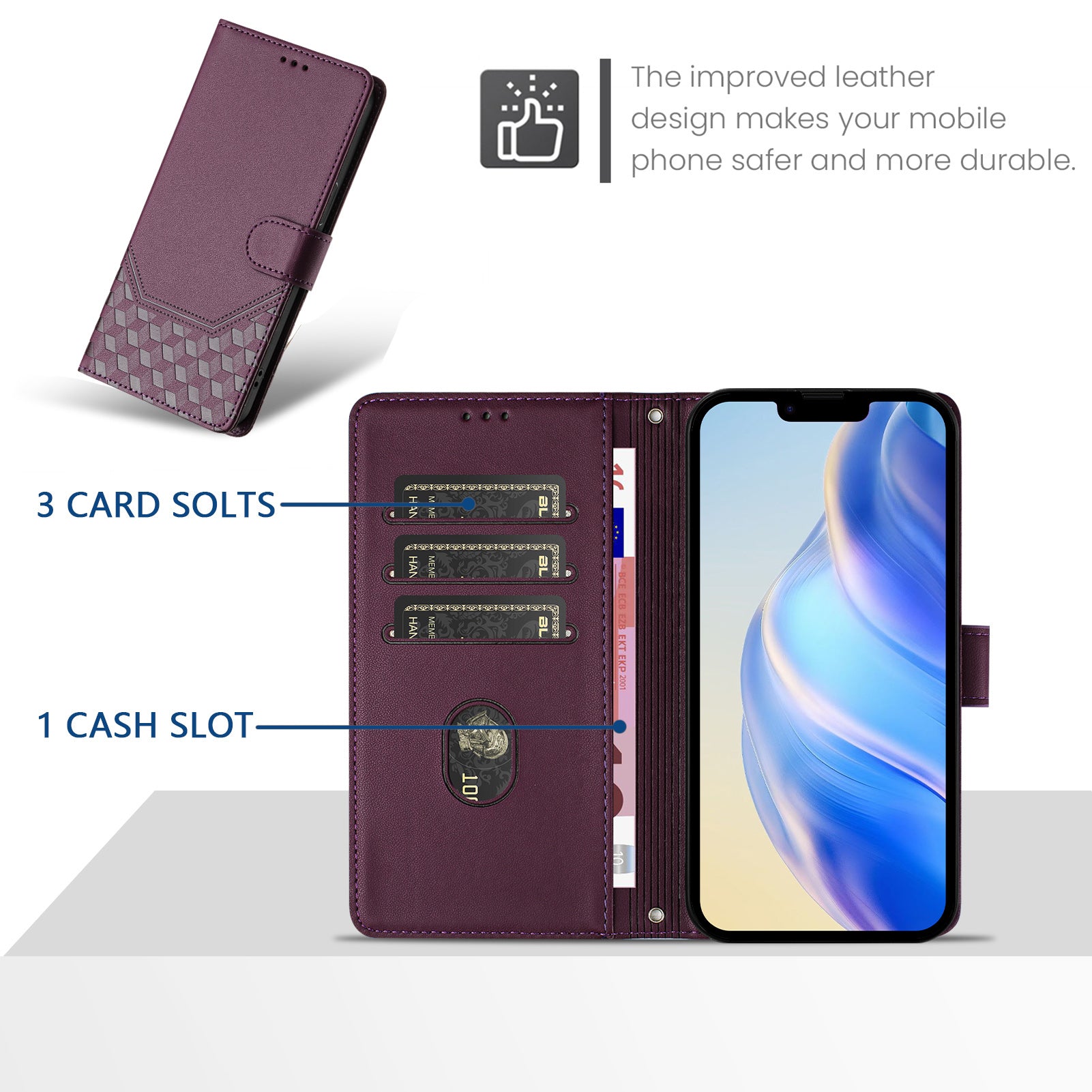 For Google Pixel 9a Case Imprinted Honeycomb RFID Blocking Leather Phone Cover with Strap - Dark Purple