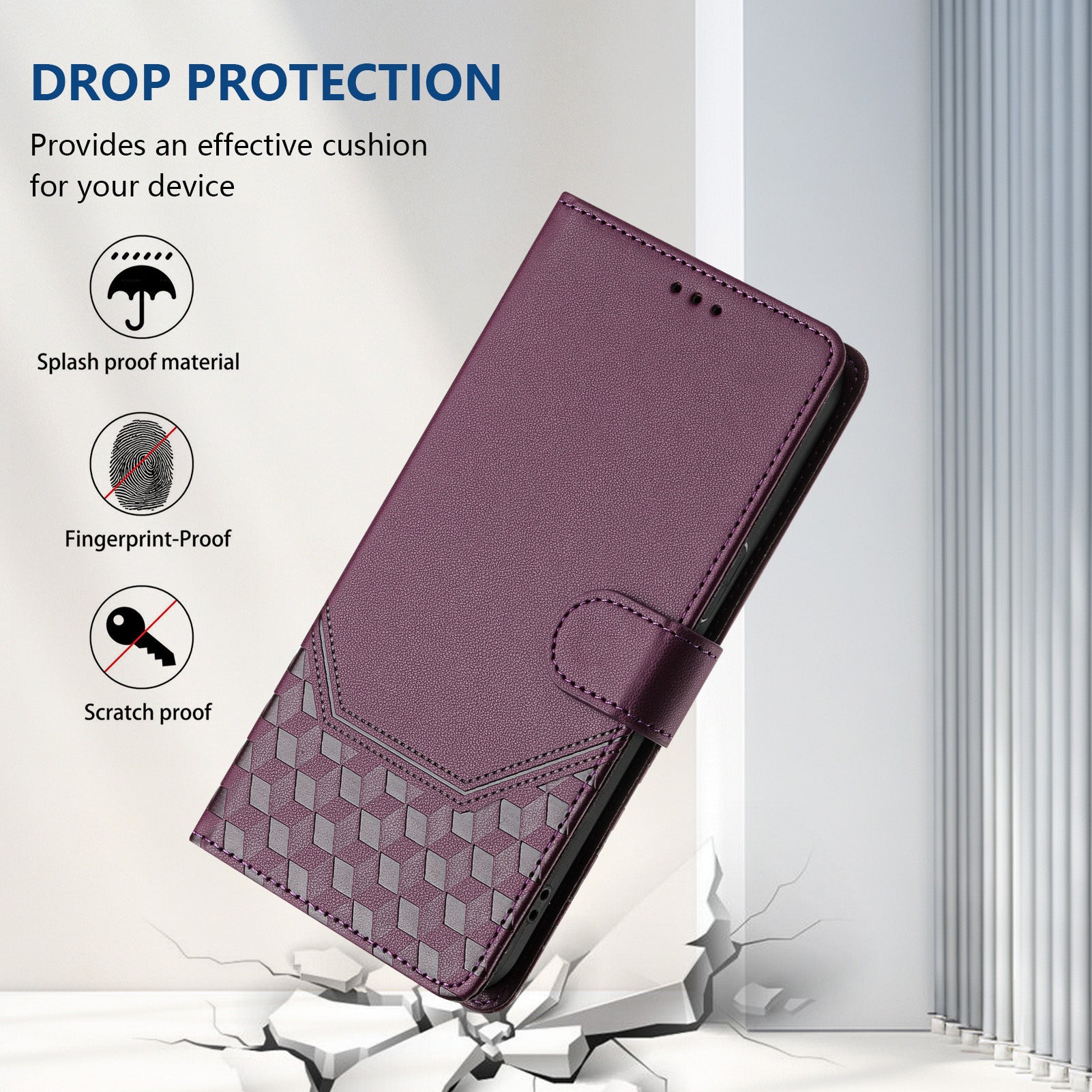 For Google Pixel 9a Case Imprinted Honeycomb RFID Blocking Leather Phone Cover with Strap - Dark Purple