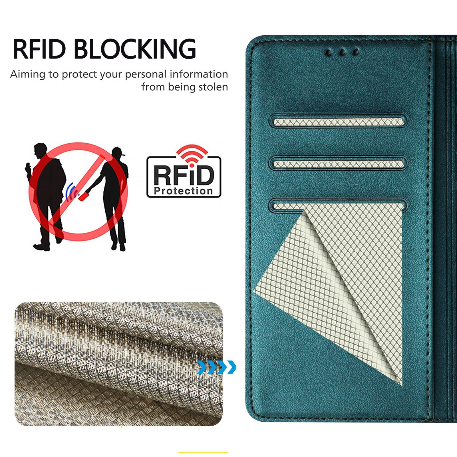 For Xiaomi Poco C75 4G / Xiaomi Redmi 14R 5G / Xiaomi Redmi 14C 4G Case Imprinted Honeycomb RFID Blocking Leather Phone Cover with Strap - Green