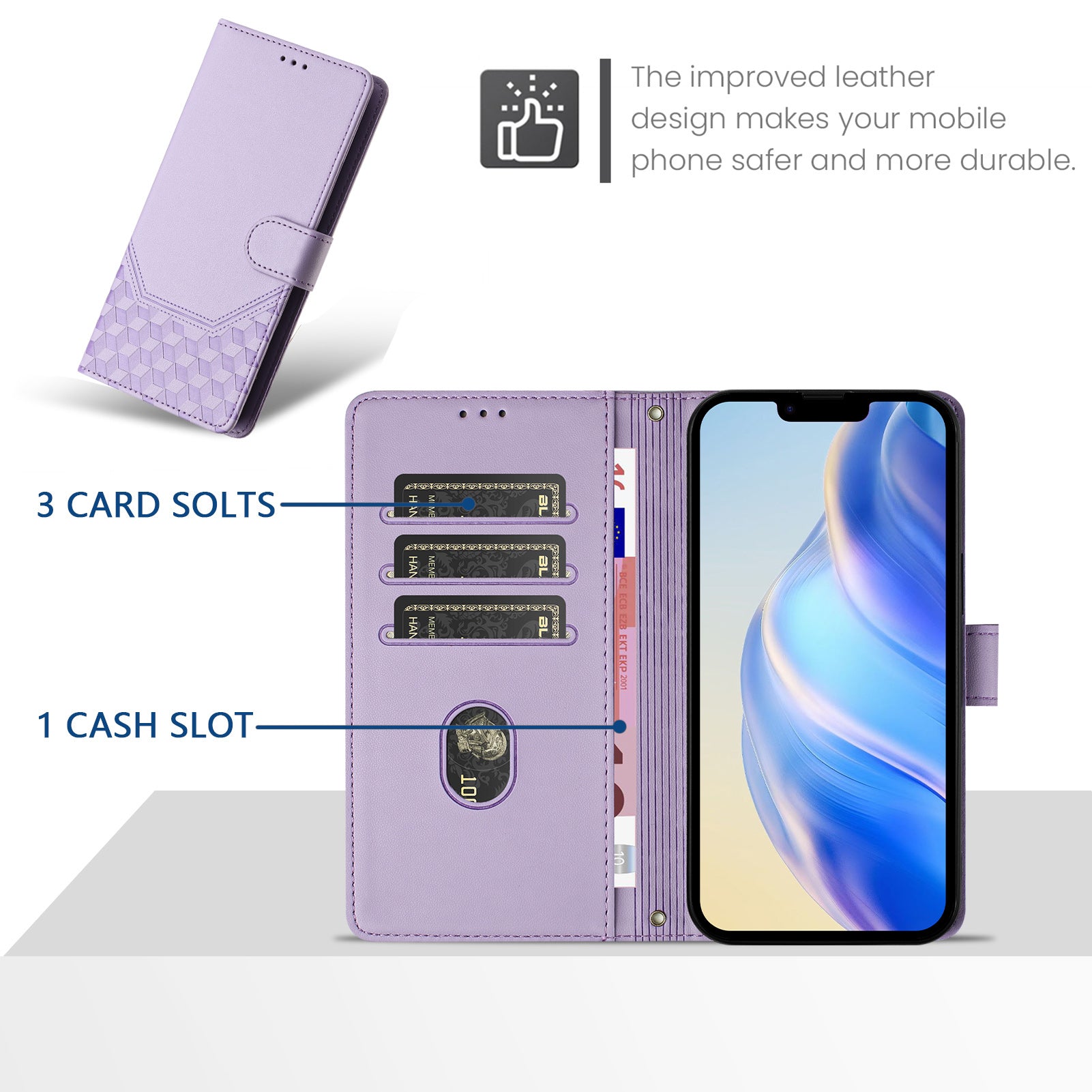 For Xiaomi Poco C75 4G / Xiaomi Redmi 14R 5G / Xiaomi Redmi 14C 4G Case Imprinted Honeycomb RFID Blocking Leather Phone Cover with Strap - Light Purple