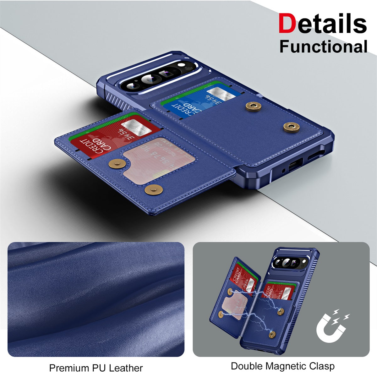 For Google Pixel 9 Pro XL ENKAY Hat-Prince Wallet Card Slot Kickstand PU Leather +TPU Back Phone Cover with Camera Lens Film - Cyan