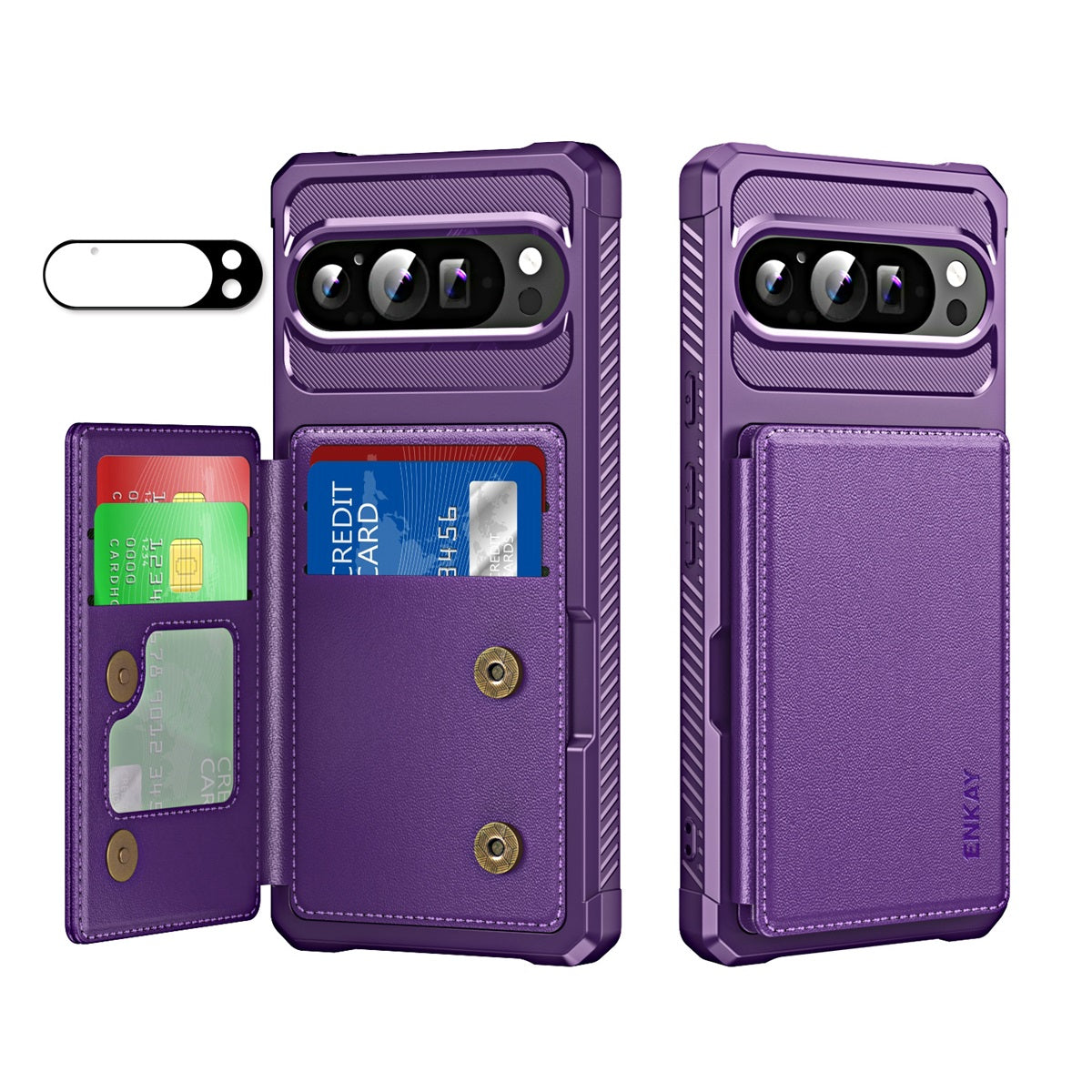 For Google Pixel 9 Pro XL ENKAY Hat-Prince Wallet Card Slot Kickstand PU Leather +TPU Back Phone Cover with Camera Lens Film - Purple