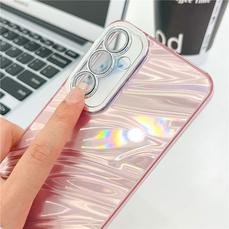 For Samsung Galaxy A16 4G / 5G Case IMD Design Shockproof PC+TPU Phone Cover with Glass Lens Film - Shell Pattern / Pink