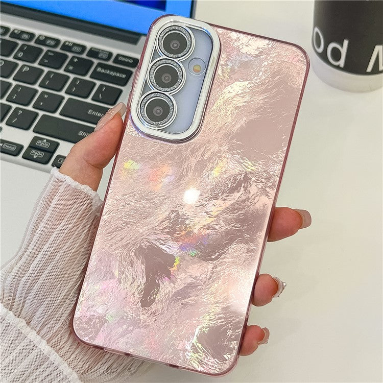 For Samsung Galaxy A36 5G Case IMD Design Shockproof PC+TPU Phone Cover with Glass Lens Film - Foil Pattern / Pink