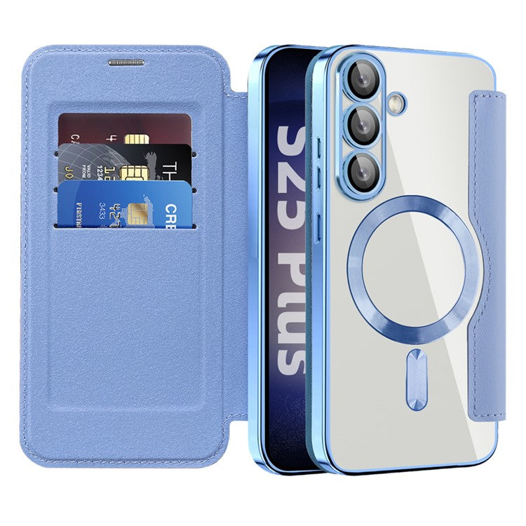 For Samsung Galaxy S25 Case Compatible with MagSafe Rhombus PU Leather Phone Cover - Blue