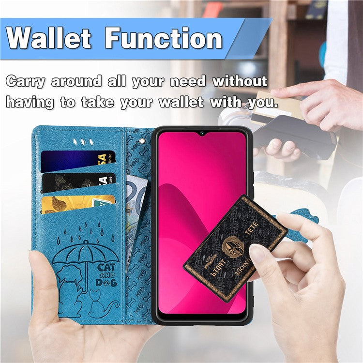 Leather Phone Case For Xiaomi Redmi 14C 4G / 14R 5G / Poco C75 4G Wallet Flip Phone Cover Cute Cat Dog Pattern - Blue