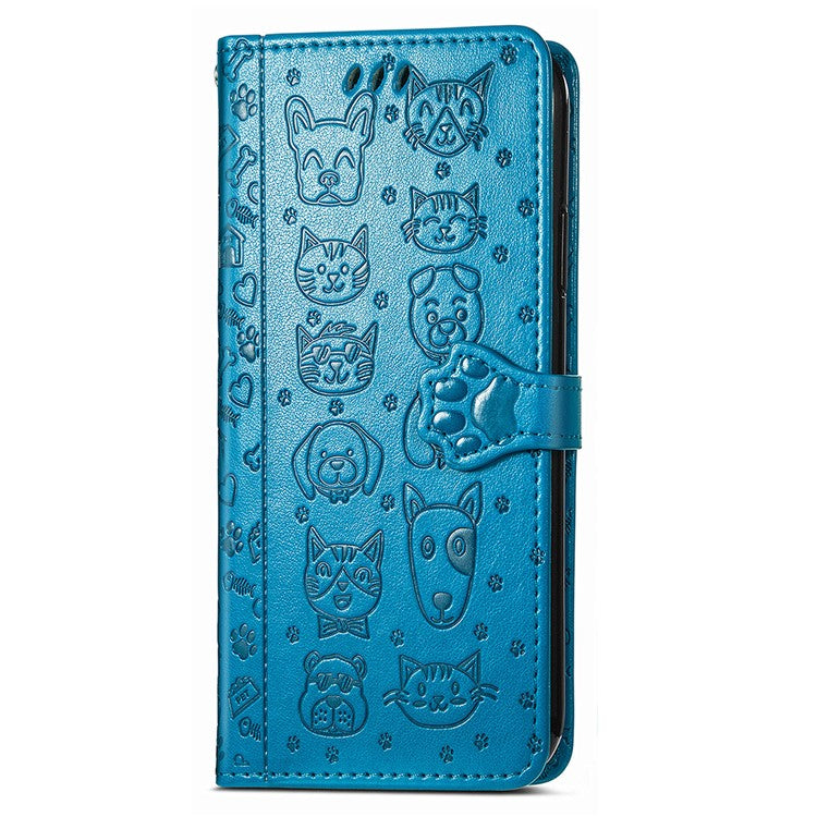 Leather Phone Case For Xiaomi Redmi 14C 4G / 14R 5G / Poco C75 4G Wallet Flip Phone Cover Cute Cat Dog Pattern - Blue