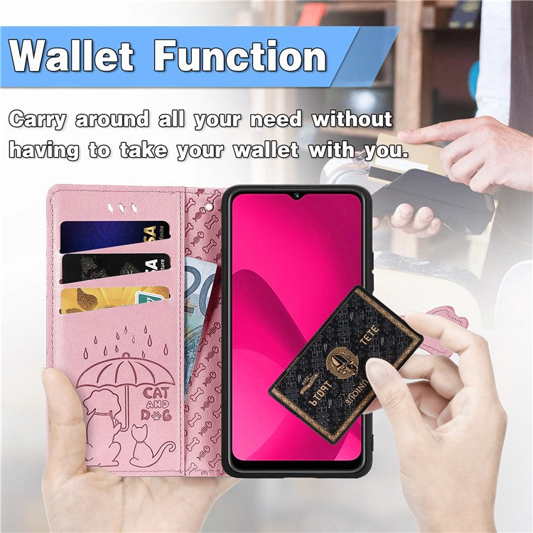 Leather Phone Case For Xiaomi Redmi 14C 4G / 14R 5G / Poco C75 4G Wallet Flip Phone Cover Cute Cat Dog Pattern - Rose Gold