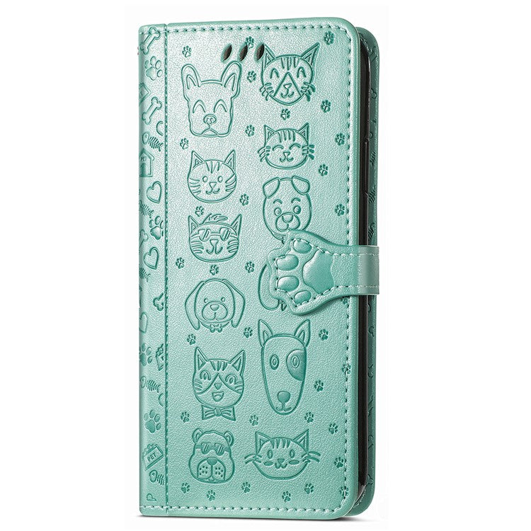 Leather Phone Case For Xiaomi Redmi 14C 4G / 14R 5G / Poco C75 4G Wallet Flip Phone Cover Cute Cat Dog Pattern - Green