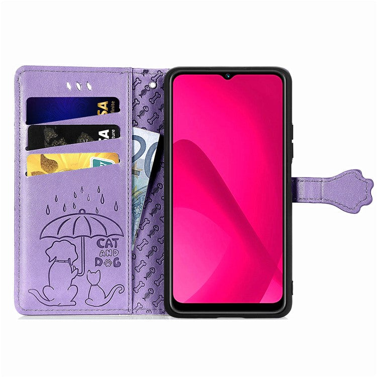 Leather Phone Case For Xiaomi Redmi 14C 4G / 14R 5G / Poco C75 4G Wallet Flip Phone Cover Cute Cat Dog Pattern - Light Purple