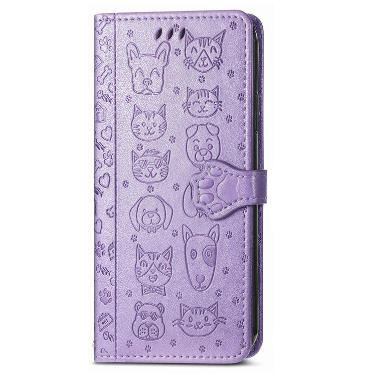 Leather Phone Case For Xiaomi Redmi 14C 4G / 14R 5G / Poco C75 4G Wallet Flip Phone Cover Cute Cat Dog Pattern - Light Purple