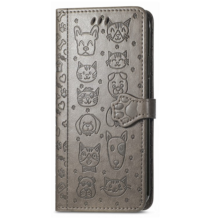 Leather Phone Case For Xiaomi Redmi 14C 4G / 14R 5G / Poco C75 4G Wallet Flip Phone Cover Cute Cat Dog Pattern - Grey