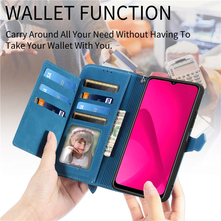 Zipper Wallet Phone Case For Xiaomi Redmi 14C 4G / 14R 5G / Poco C75 4G PU Leather Flower Imprint Phone Cover - Pink