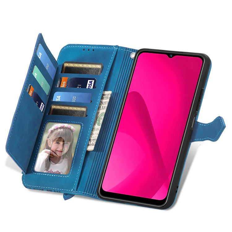 Zipper Wallet Phone Case For Xiaomi Redmi 14C 4G / 14R 5G / Poco C75 4G PU Leather Flower Imprint Phone Cover - Blue