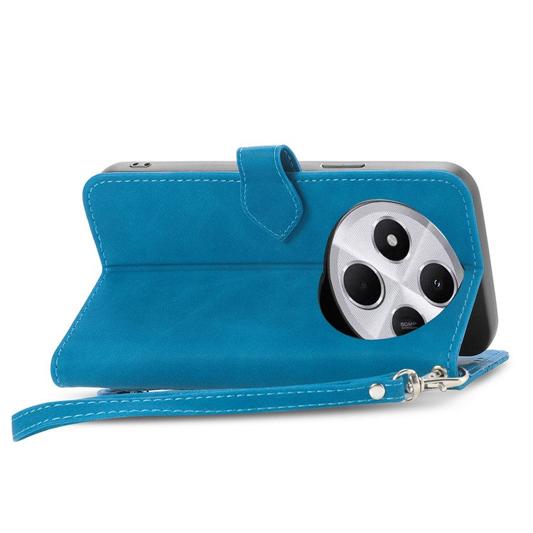 Zipper Wallet Phone Case For Xiaomi Redmi 14C 4G / 14R 5G / Poco C75 4G PU Leather Flower Imprint Phone Cover - Blue