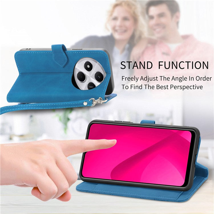 Zipper Wallet Phone Case For Xiaomi Redmi 14C 4G / 14R 5G / Poco C75 4G PU Leather Flower Imprint Phone Cover - Blue