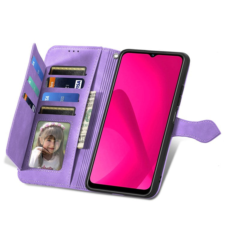 Zipper Wallet Phone Case For Xiaomi Redmi 14C 4G / 14R 5G / Poco C75 4G PU Leather Flower Imprint Phone Cover - Light Purple