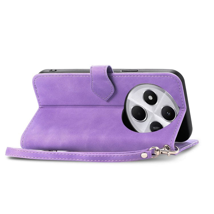 Zipper Wallet Phone Case For Xiaomi Redmi 14C 4G / 14R 5G / Poco C75 4G PU Leather Flower Imprint Phone Cover - Light Purple