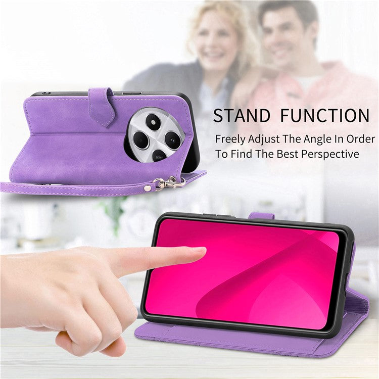 Zipper Wallet Phone Case For Xiaomi Redmi 14C 4G / 14R 5G / Poco C75 4G PU Leather Flower Imprint Phone Cover - Light Purple