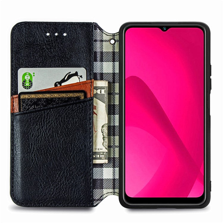 Rhombus Imprint for Xiaomi Redmi 14C 4G / 14R 5G / Poco C75 4G Case PU Leather Wallet Phone Cover - Black