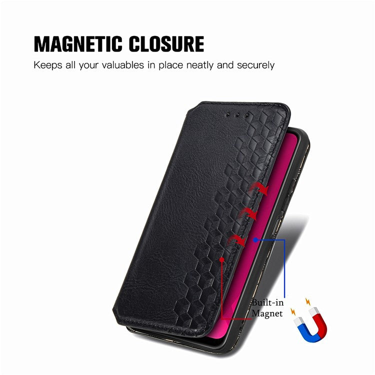 Rhombus Imprint for Xiaomi Redmi 14C 4G / 14R 5G / Poco C75 4G Case PU Leather Wallet Phone Cover - Black