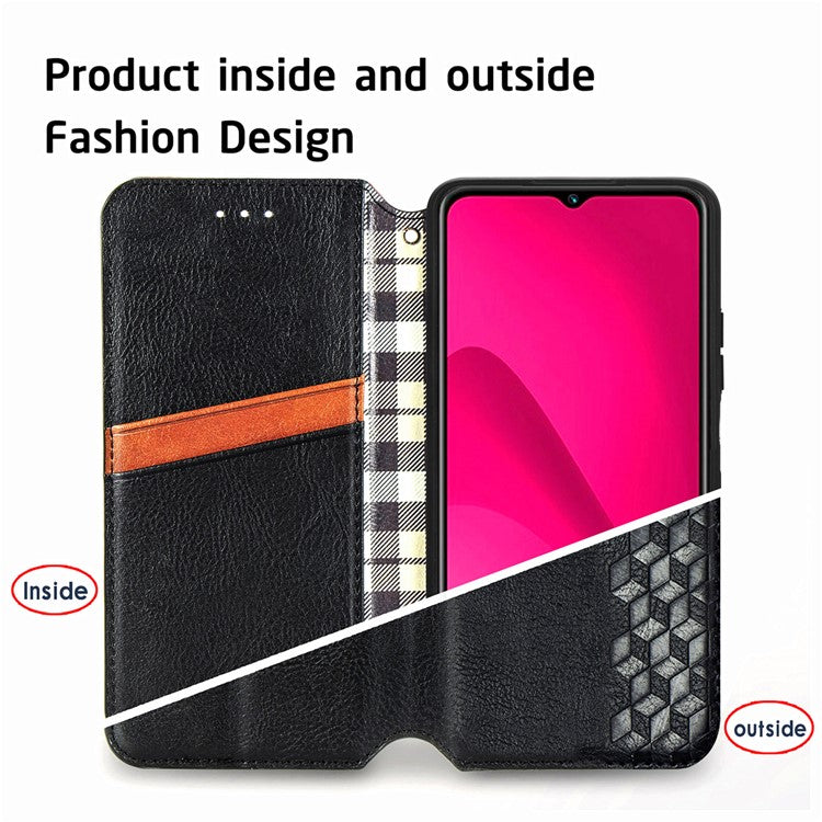 Rhombus Imprint for Xiaomi Redmi 14C 4G / 14R 5G / Poco C75 4G Case PU Leather Wallet Phone Cover - Black