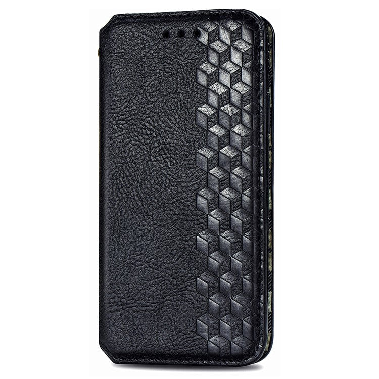 Rhombus Imprint for Xiaomi Redmi 14C 4G / 14R 5G / Poco C75 4G Case PU Leather Wallet Phone Cover - Black