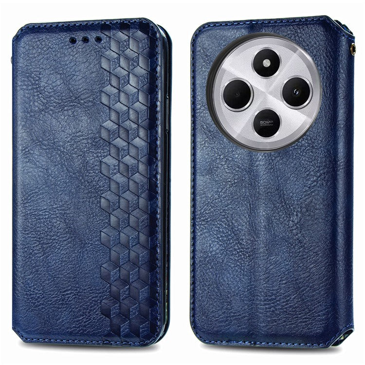 Rhombus Imprint for Xiaomi Redmi 14C 4G / 14R 5G / Poco C75 4G Case PU Leather Wallet Phone Cover - Blue