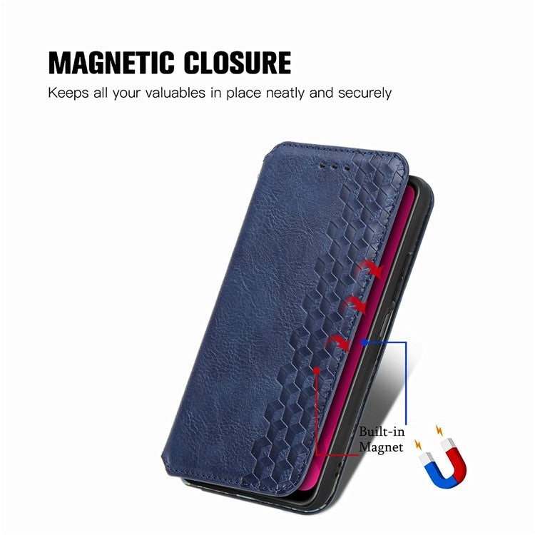 Rhombus Imprint for Xiaomi Redmi 14C 4G / 14R 5G / Poco C75 4G Case PU Leather Wallet Phone Cover - Blue