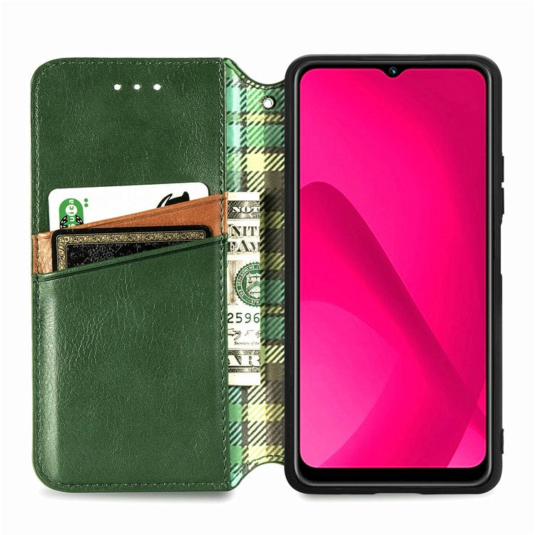 Rhombus Imprint for Xiaomi Redmi 14C 4G / 14R 5G / Poco C75 4G Case PU Leather Wallet Phone Cover - Green