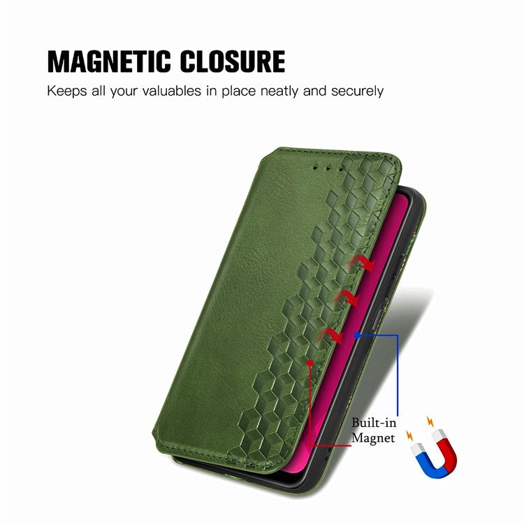 Rhombus Imprint for Xiaomi Redmi 14C 4G / 14R 5G / Poco C75 4G Case PU Leather Wallet Phone Cover - Green