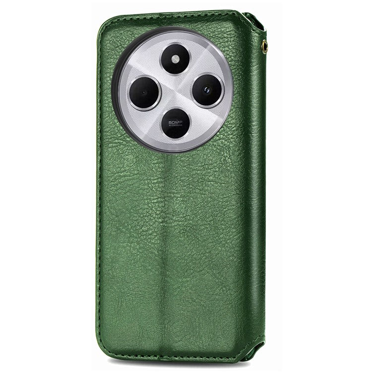 Rhombus Imprint for Xiaomi Redmi 14C 4G / 14R 5G / Poco C75 4G Case PU Leather Wallet Phone Cover - Green