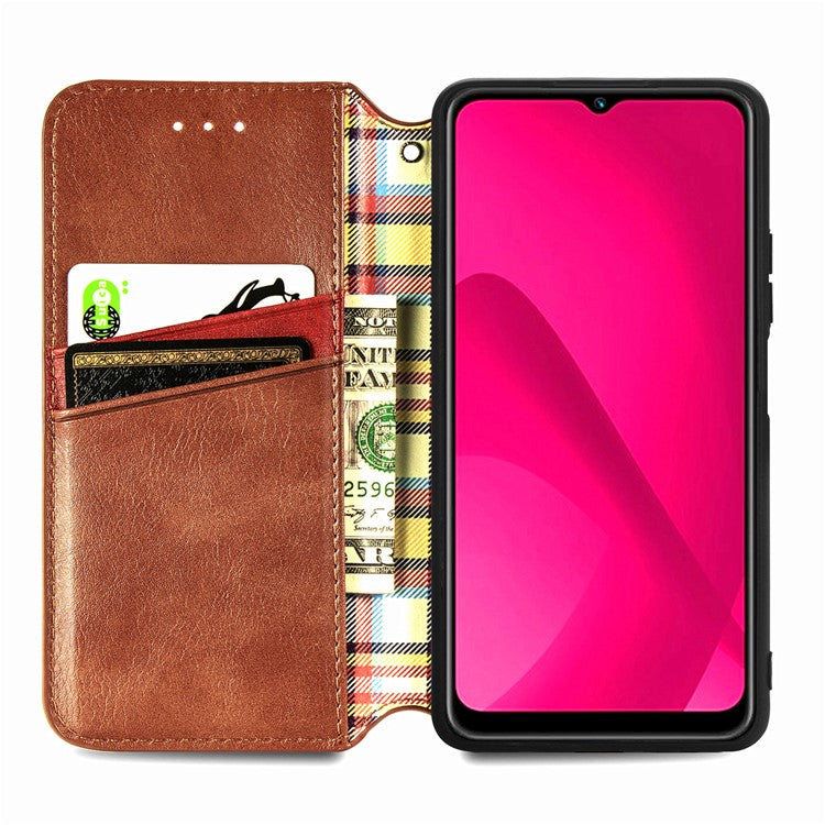 Rhombus Imprint for Xiaomi Redmi 14C 4G / 14R 5G / Poco C75 4G Case PU Leather Wallet Phone Cover - Brown