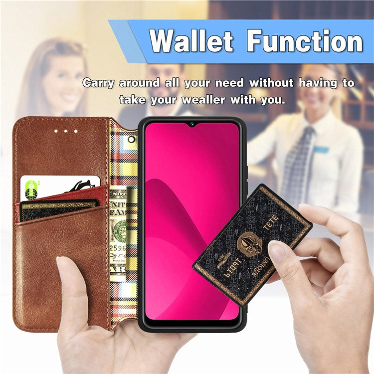 Rhombus Imprint for Xiaomi Redmi 14C 4G / 14R 5G / Poco C75 4G Case PU Leather Wallet Phone Cover - Brown