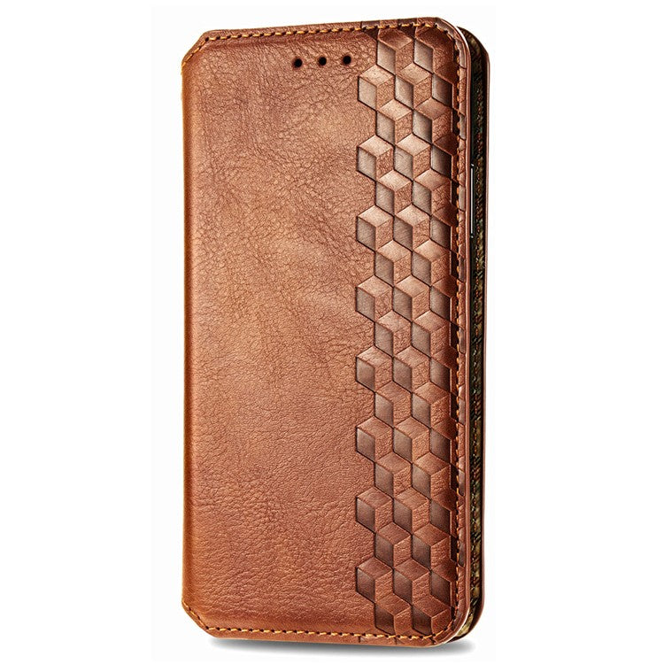 Rhombus Imprint for Xiaomi Redmi 14C 4G / 14R 5G / Poco C75 4G Case PU Leather Wallet Phone Cover - Brown