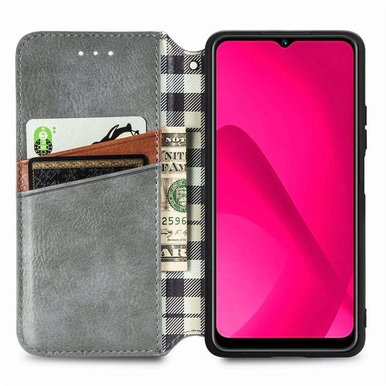 Rhombus Imprint for Xiaomi Redmi 14C 4G / 14R 5G / Poco C75 4G Case PU Leather Wallet Phone Cover - Grey