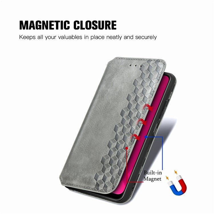 Rhombus Imprint for Xiaomi Redmi 14C 4G / 14R 5G / Poco C75 4G Case PU Leather Wallet Phone Cover - Grey