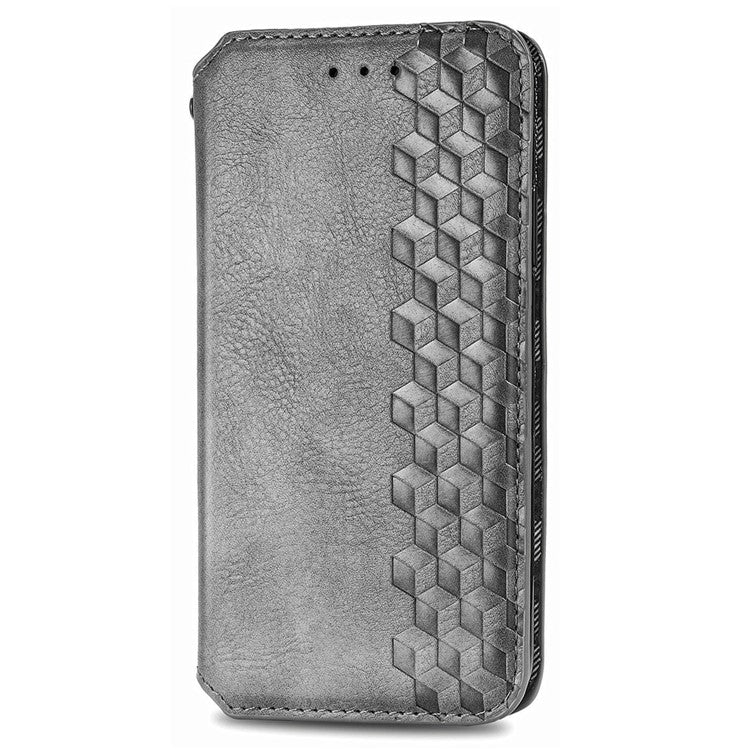 Rhombus Imprint for Xiaomi Redmi 14C 4G / 14R 5G / Poco C75 4G Case PU Leather Wallet Phone Cover - Grey