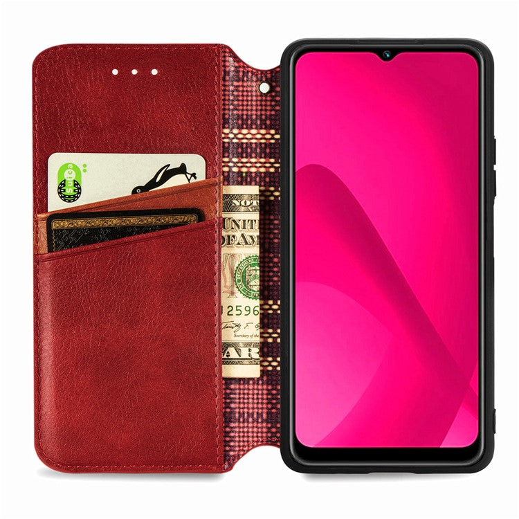 Rhombus Imprint for Xiaomi Redmi 14C 4G / 14R 5G / Poco C75 4G Case PU Leather Wallet Phone Cover - Red