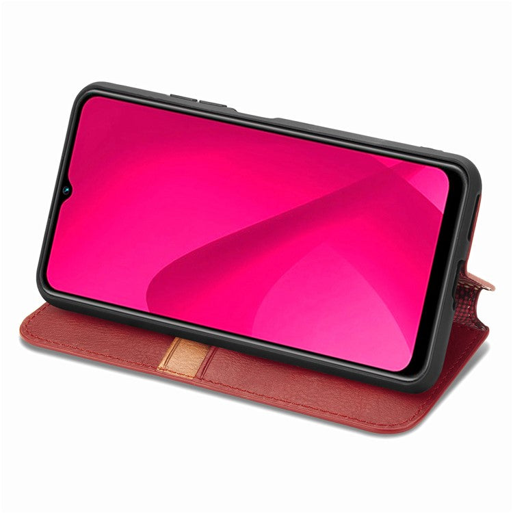 Rhombus Imprint for Xiaomi Redmi 14C 4G / 14R 5G / Poco C75 4G Case PU Leather Wallet Phone Cover - Red