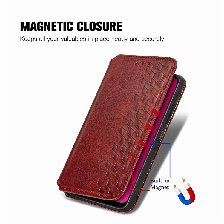 Rhombus Imprint for Xiaomi Redmi 14C 4G / 14R 5G / Poco C75 4G Case PU Leather Wallet Phone Cover - Red