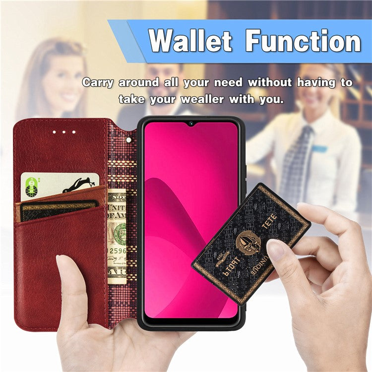 Rhombus Imprint for Xiaomi Redmi 14C 4G / 14R 5G / Poco C75 4G Case PU Leather Wallet Phone Cover - Red