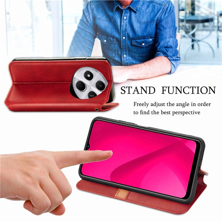 Rhombus Imprint for Xiaomi Redmi 14C 4G / 14R 5G / Poco C75 4G Case PU Leather Wallet Phone Cover - Red